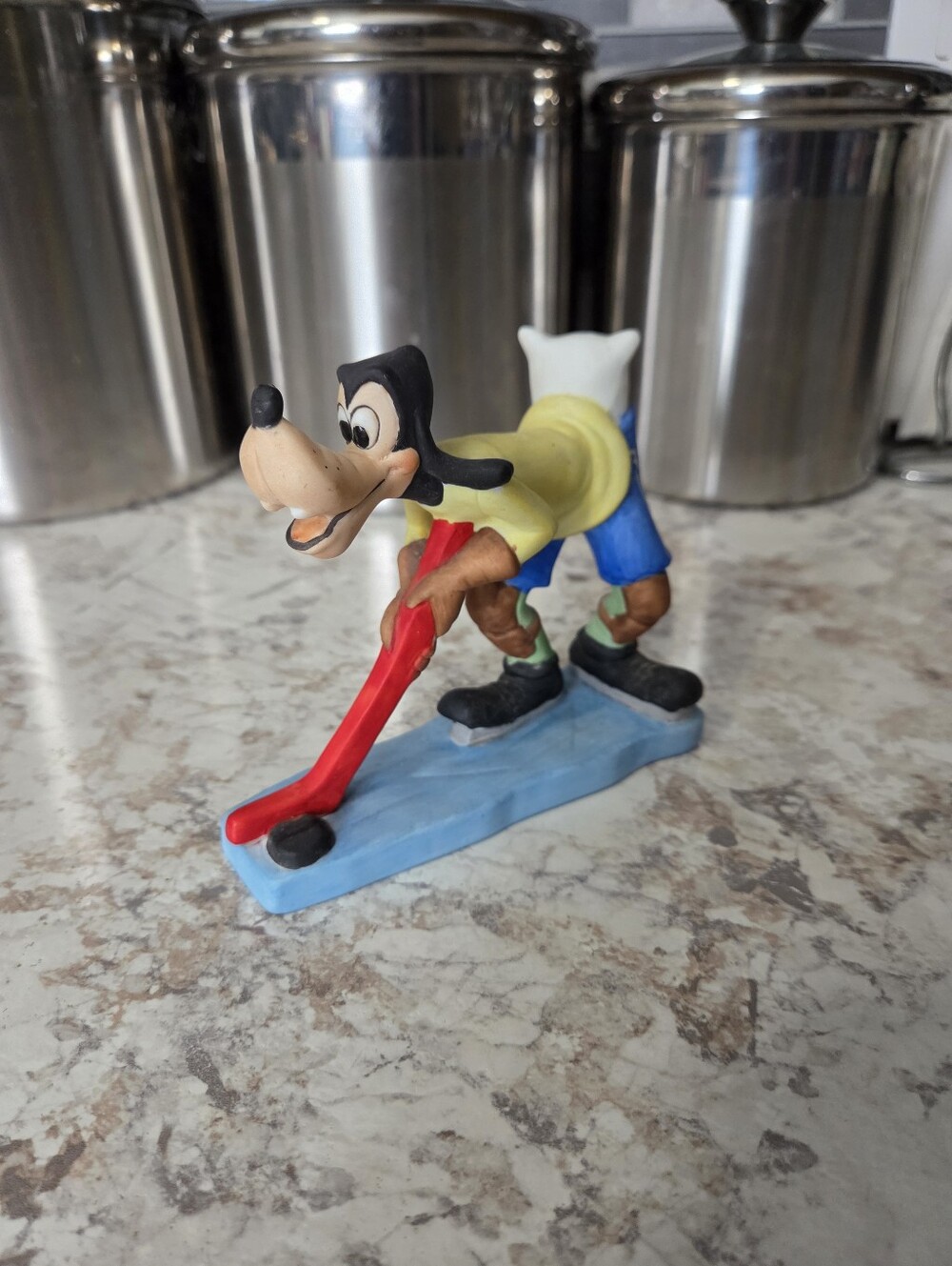 Vintage Disney Porcelain Goofy Hockey Player Skater Figurine